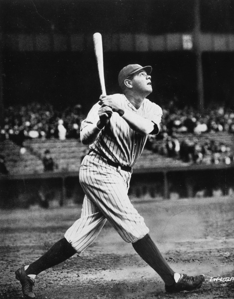Babe Ruth swings during a 1923 game.