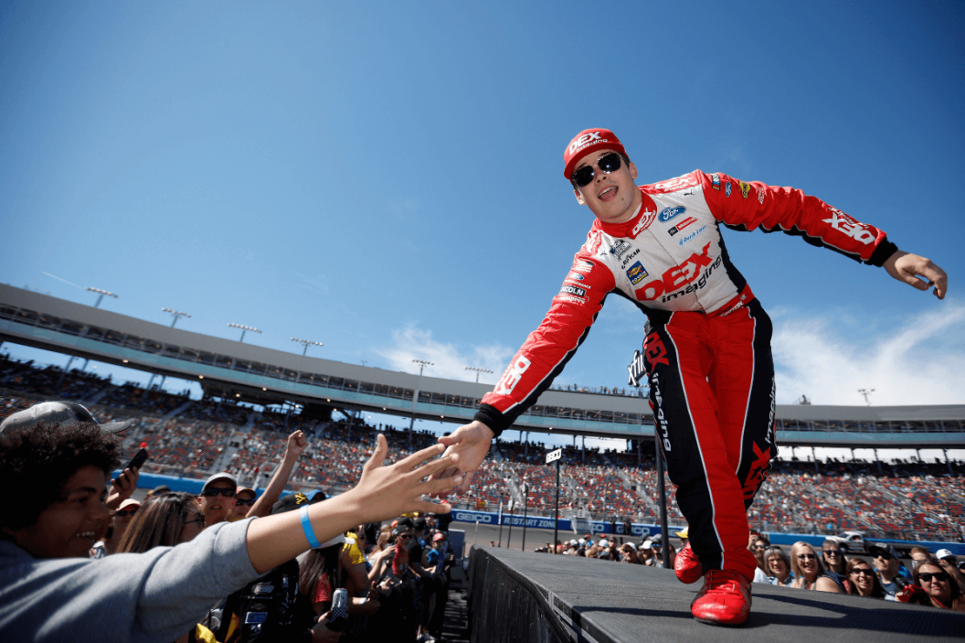 Harrison Burton greets fans during the driver intros prior to the 2022 Ruoff Mortgage 500 at Phoenix Raceway