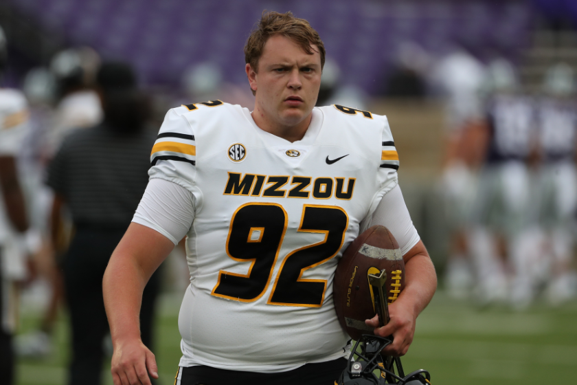  Missouri Tigers place kicker Harrison Mevis (92) before a college football game between the Missouri Tigers and Kansas State Wildcats