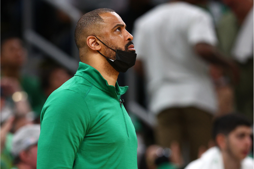 Ime Udoka coaching the Boston Celtics in the 2022 NBA Finals.