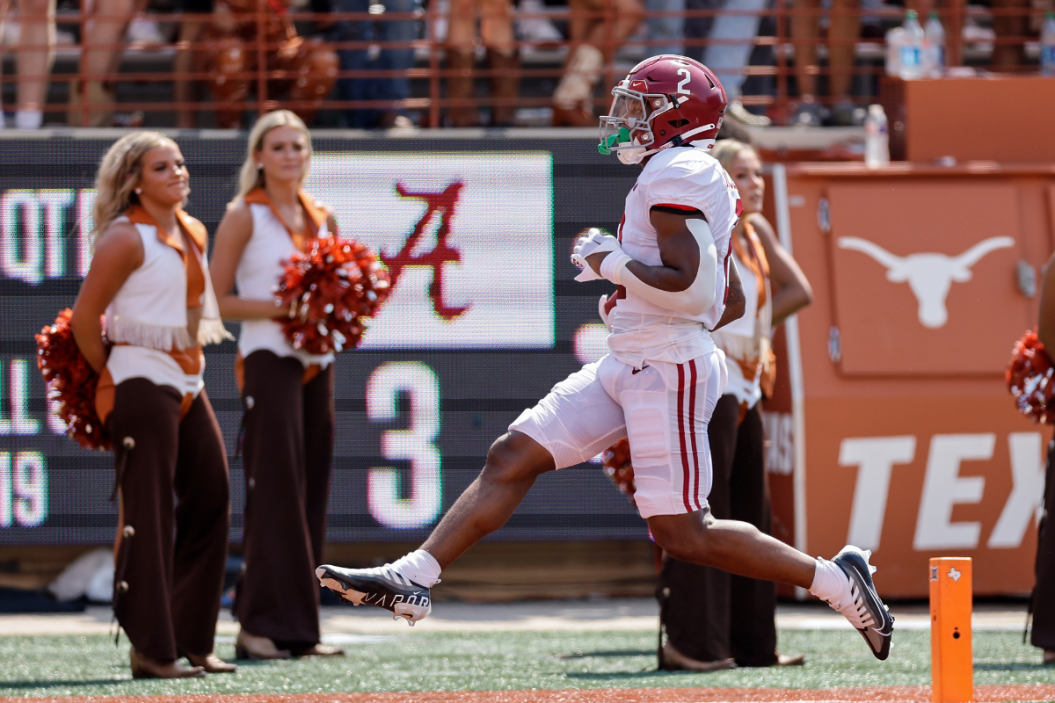 Jase McClellan #2 of the Alabama Crimson Tide rushes for a touchdown in the first quarter against the Texas Longhorns
