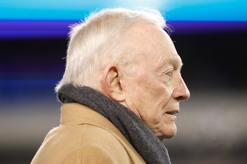 Owner Jerry Jones of the Dallas Cowboys looks on during warm ups before the game against the Philadelphia Eagles