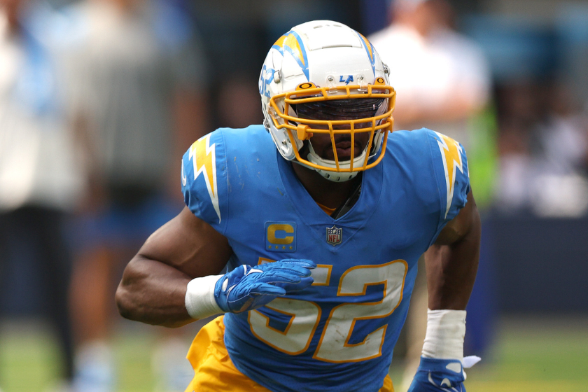 Khalil Mack #52 of the Los Angeles Chargers rushes during a 24-19 Chargers win over the Las Vegas Raiders