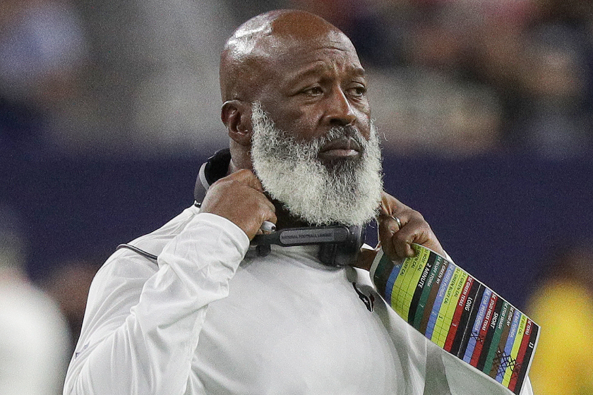 Head coach Lovie Smith of the Houston Texans looks on against the New Orleans Saints in a preseason game