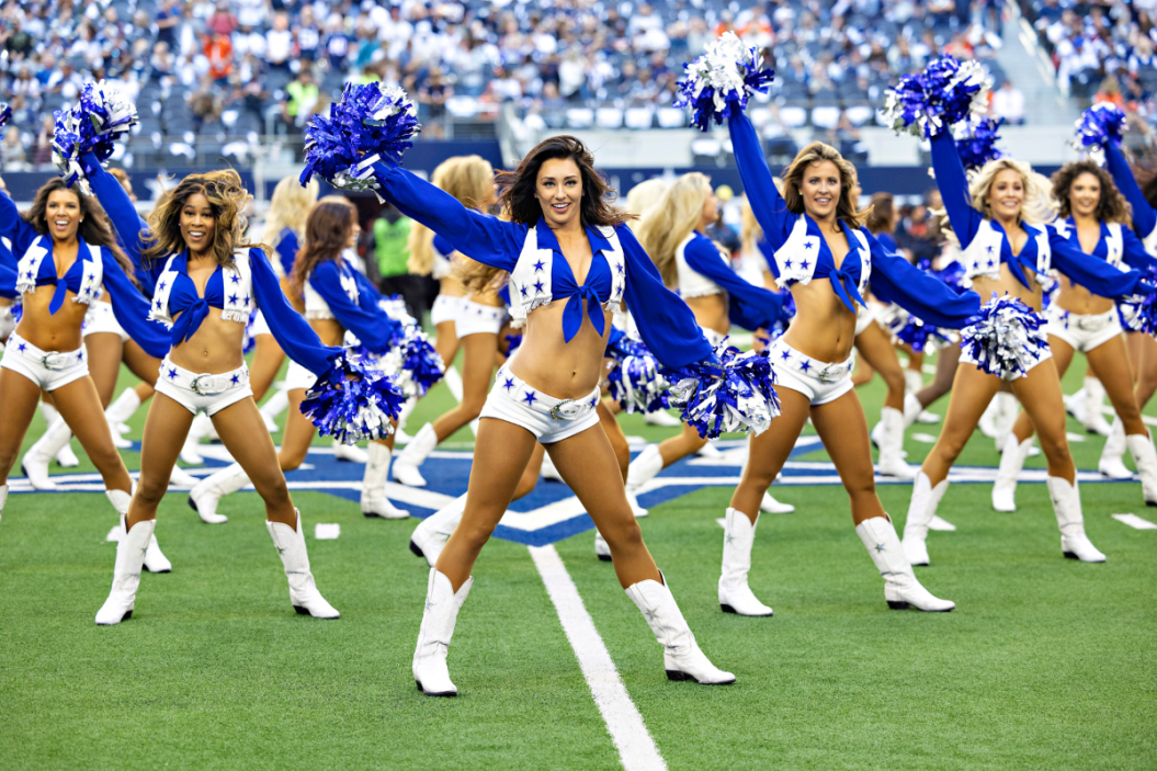 Dallas Cowboy cheerleaders perform before the team takes on the Chicago Bears.