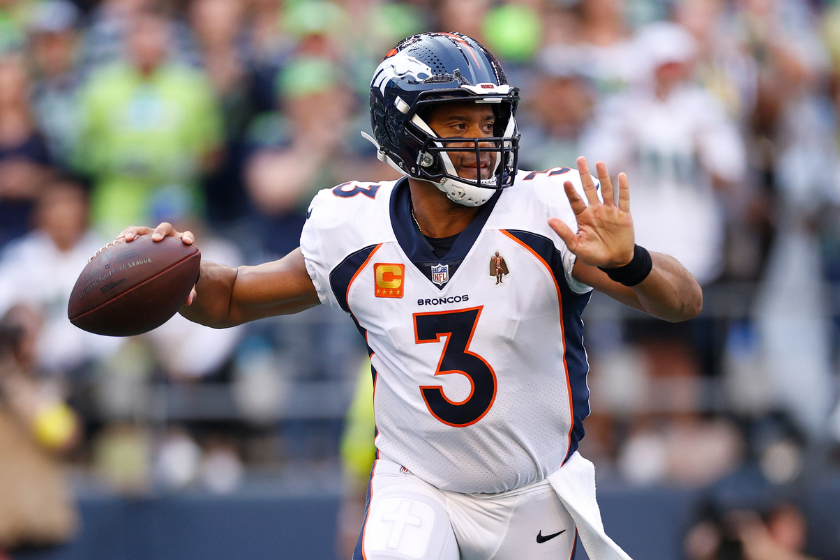 Russell Wilson #3 of the Denver Broncos passes during the first quarter against the Seattle Seahawks