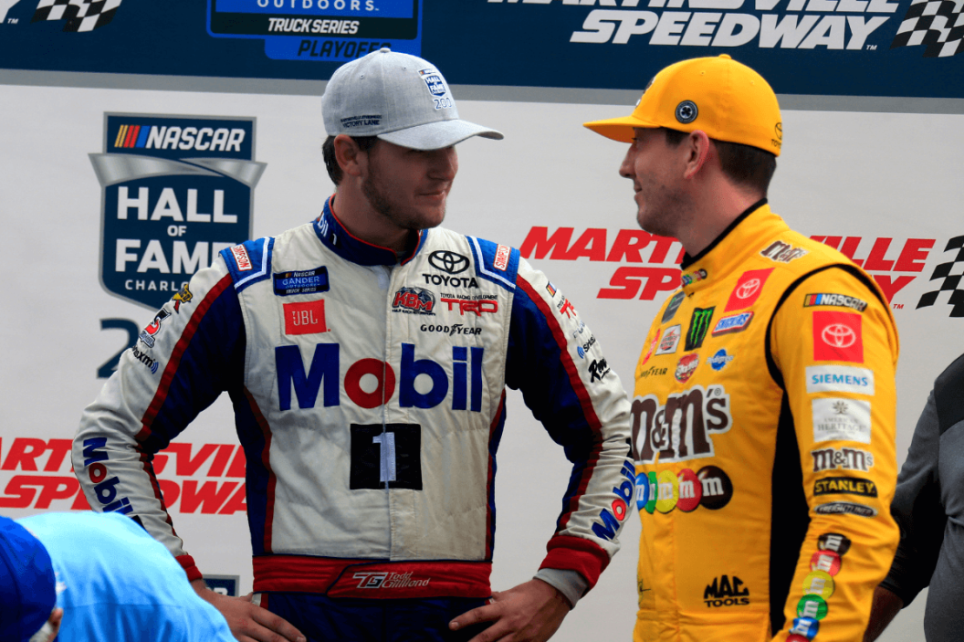 Todd Gilliland talking with Kyle Busch during 2019 Hall of Fame 200 at Martinsville Speedway