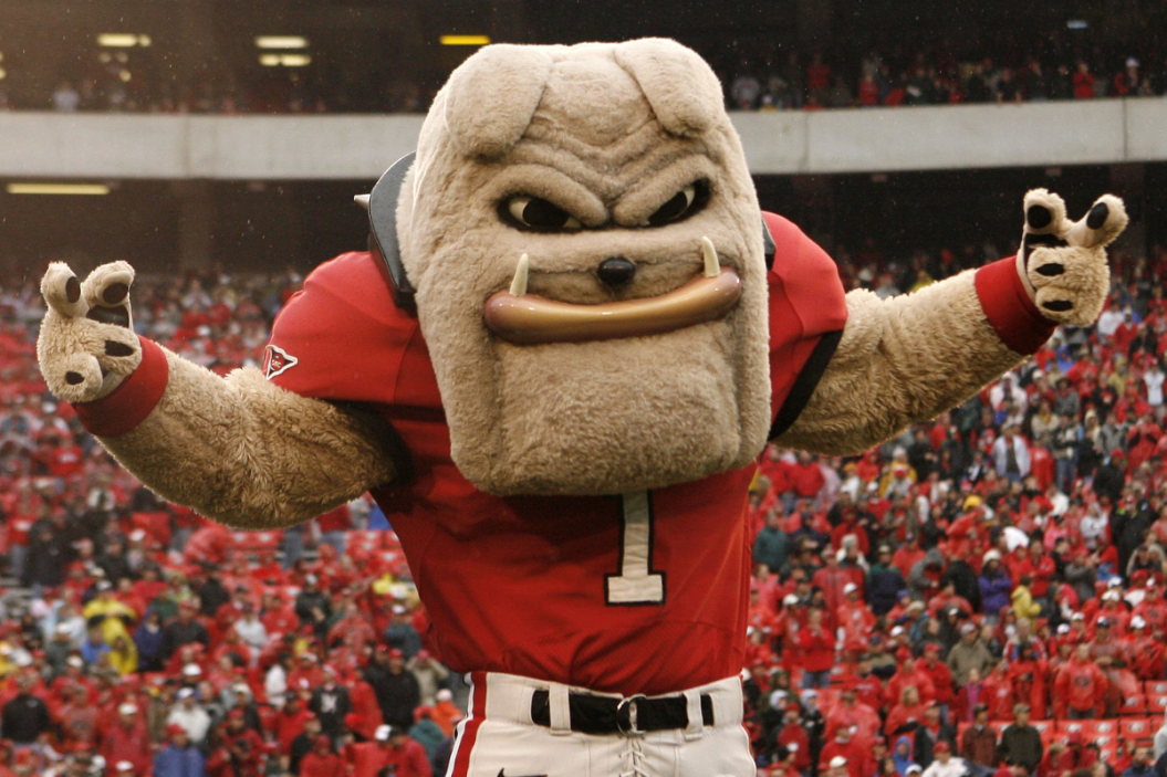 Georgia Bulldogs mascot Hairy Dawg poses before the game against the Georgia Tech Yellow Jackets