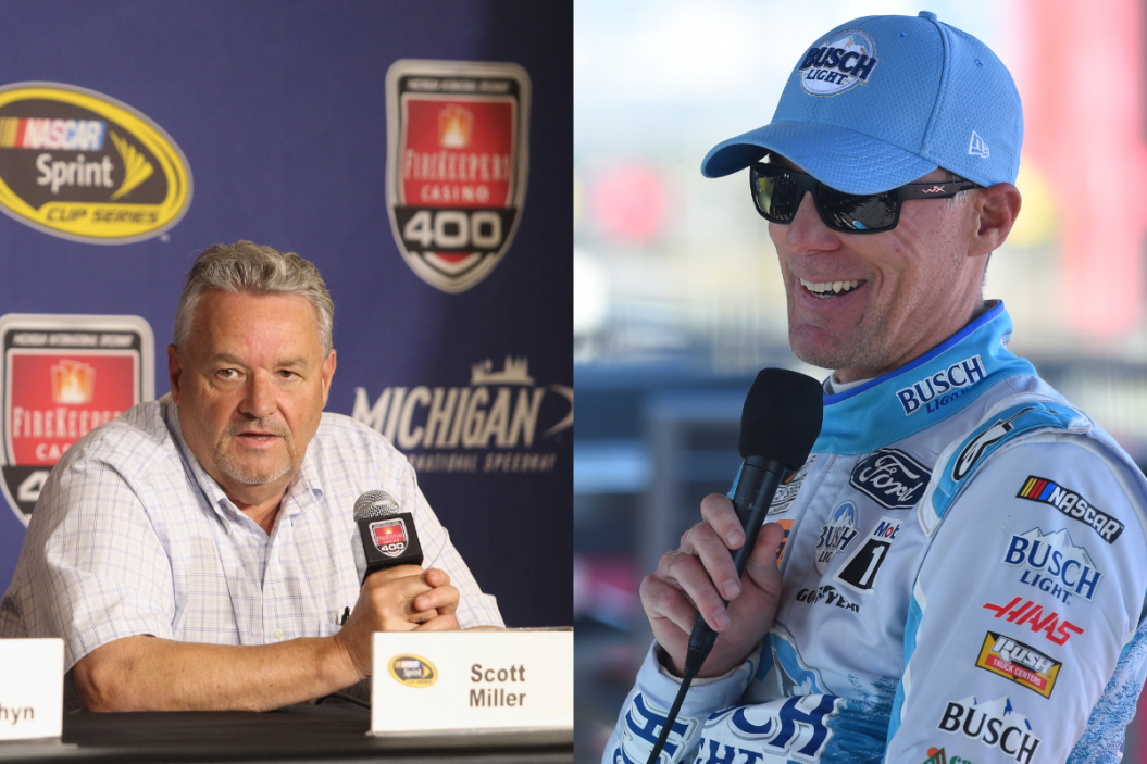scott miller at 2016 firekeepers casino 400 press conference ; kevin harvick at 2022 busch light clash press confrence