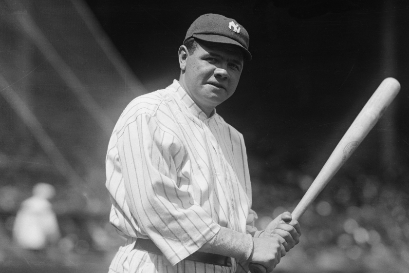 Babe Ruth on deck in an MLB game in 1920.