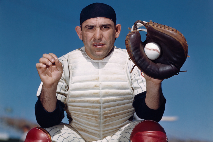 Yogi Berra in his catching stance.