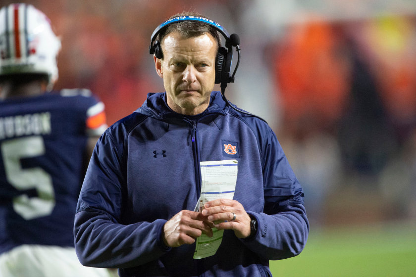 Head coach Bryan Harsin of the Auburn Tigers during their game against the Mississippi Rebels at Jordan-Hare Stadium