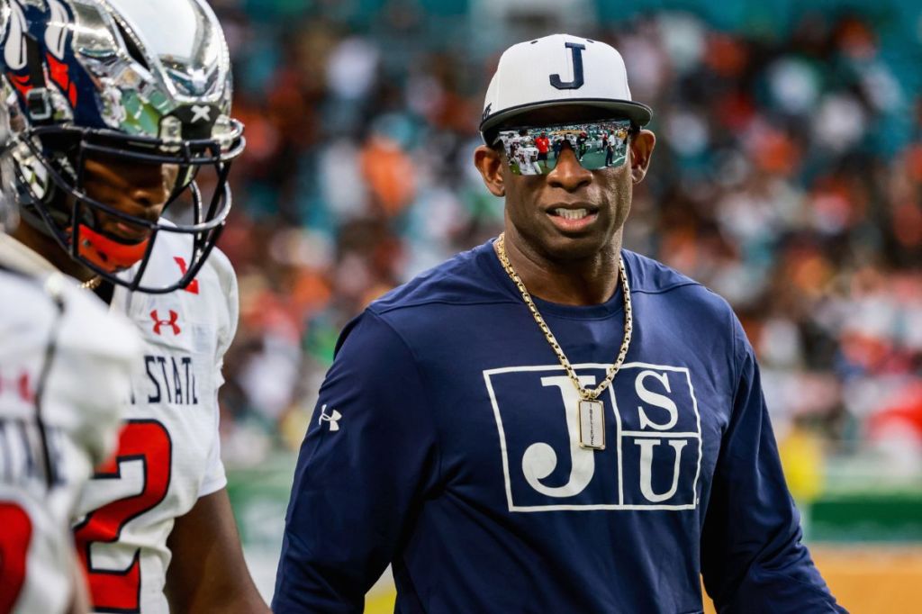 Deion Sanders during a Jackson State game.