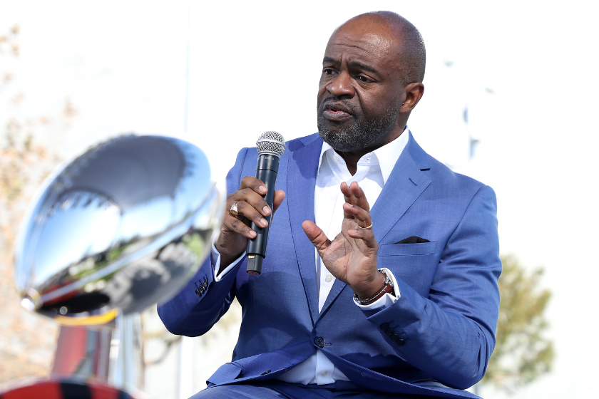 NFLPA Executive Director DeMaurice Smith addresses the media on February 09, 2022 at the NFL Network's Champions Field at the NFL Media Building