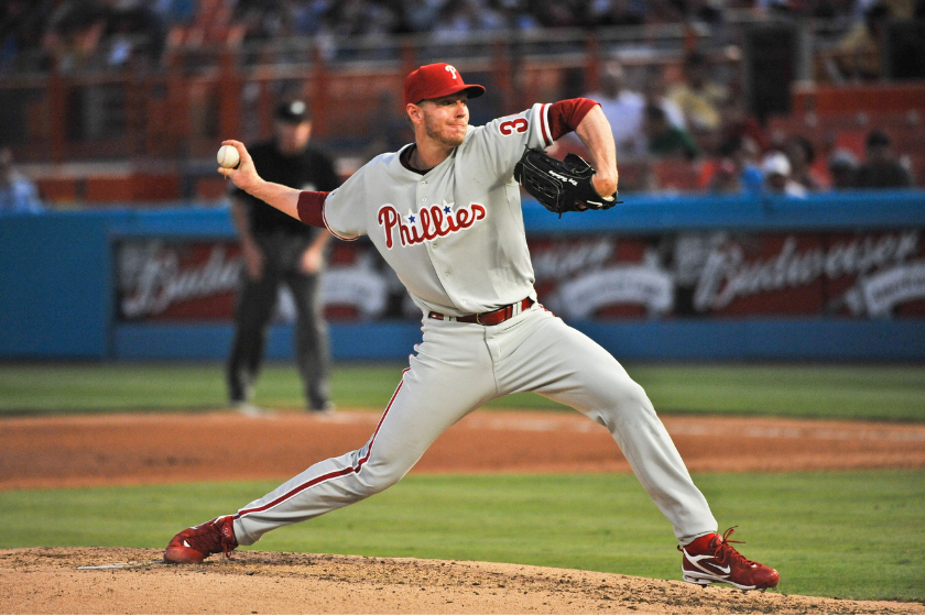 Pitcher Roy Halladay #34 of the Philadelphia Phillies pitches during his perfect game against the Florida Marlins