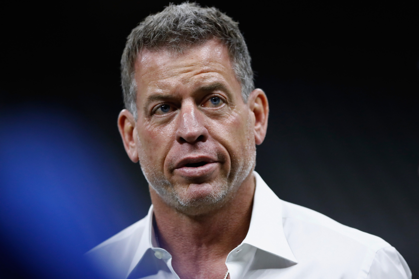 Hall of Fame quarterback and Fox Sports analyst Troy Aikman attends the game between the Los Angeles Rams and the New Orleans Saints