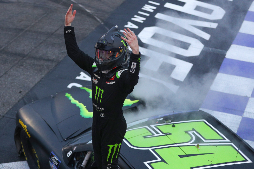 Ty Gibbs celebrates after winning the 2022 Dead On Tools 250 at Martinsville Speedway