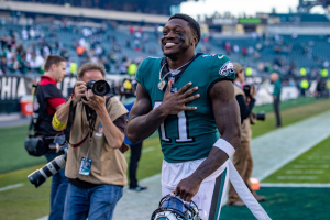 Wide receiver A.J. Brown (11) after the game between the Pittsburgh Steelers and Philadelphia Eagles