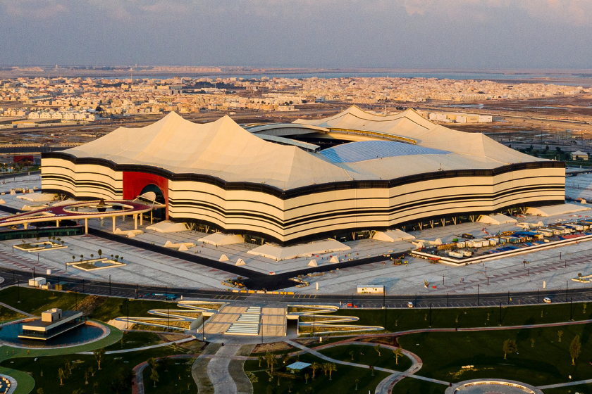 A general view Al Bayt Stadium on Al Khor City, Qatar.