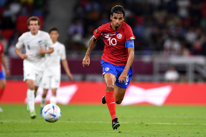 Bryan Ruiz of Costa Rica chases the ball in the 2022 FIFA World Cup Playoff match between Costa Rica and New Zealand