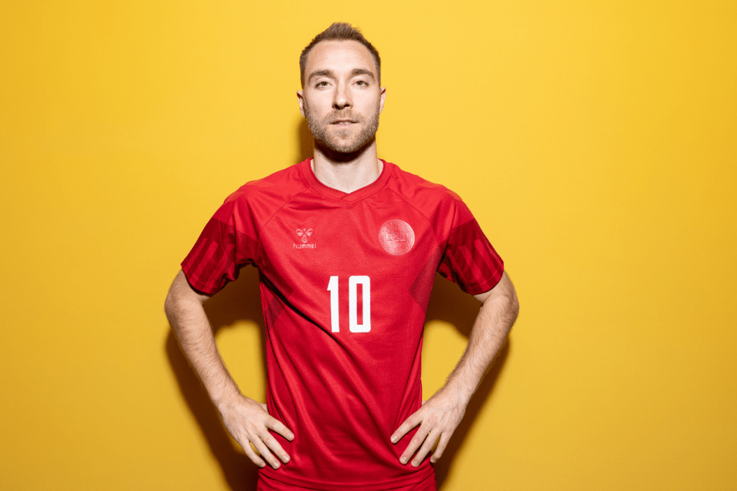 Christian Eriksen of Denmark poses during the official FIFA World Cup Qatar 2022 portrait session