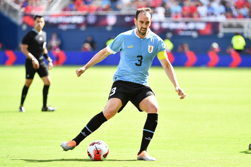 Diego Godin #3 of Uruguay with the ball during a game between Uruguay and USMNT