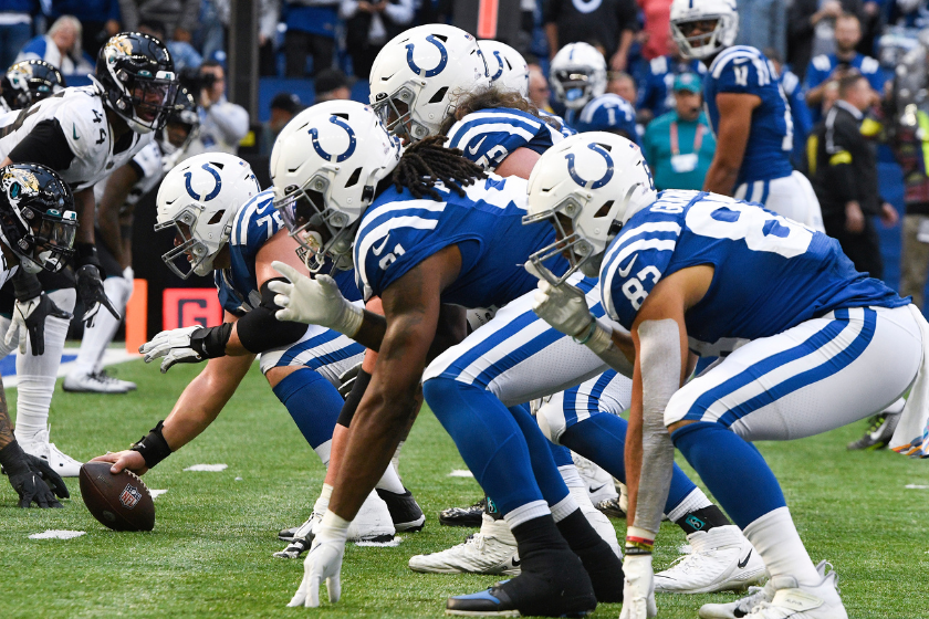 Center Ryan Kelly (78) lines up over the ball during the game between the Jacksonville Jaguars and the Indianapolis Colts.