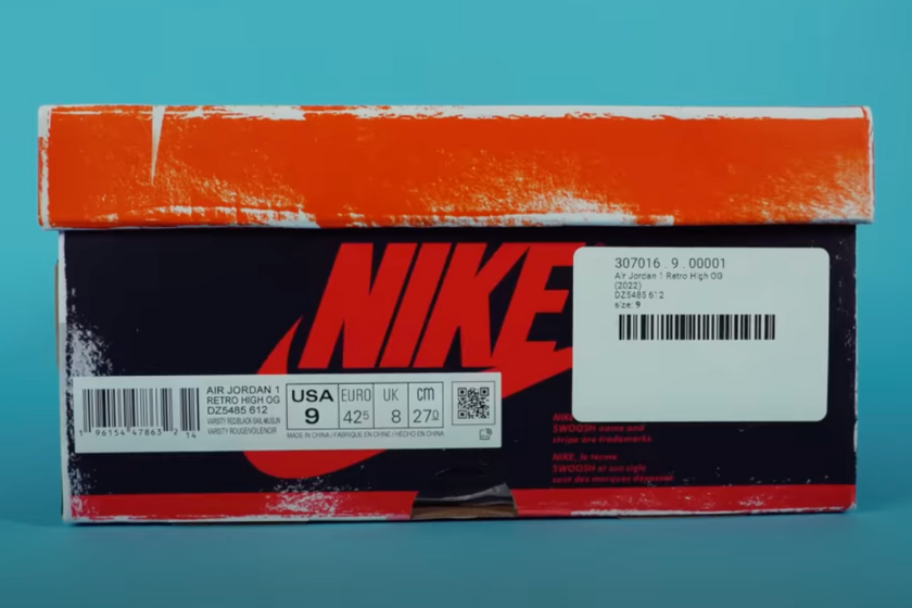 Details of the box ont he 2022 Air Jordan 1 "Lost & Found"