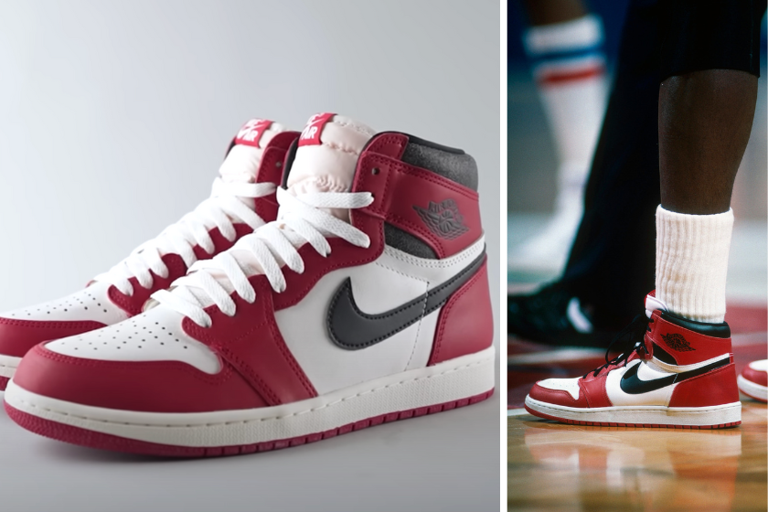 A comparison between the 1985 Air Jordan High OG Chicago, and the 2022 Air Jordan 1 "Lost & Found"