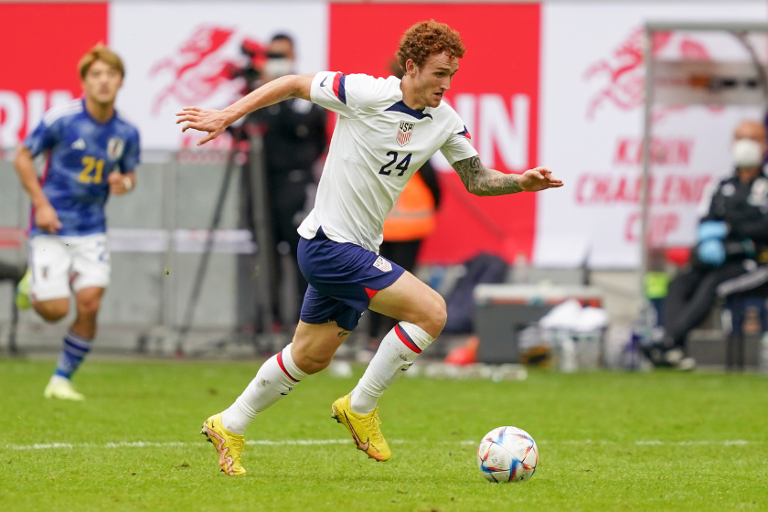 Josh Sargent #24 of the United States moves towards the box during a game between Japan and USMNT 