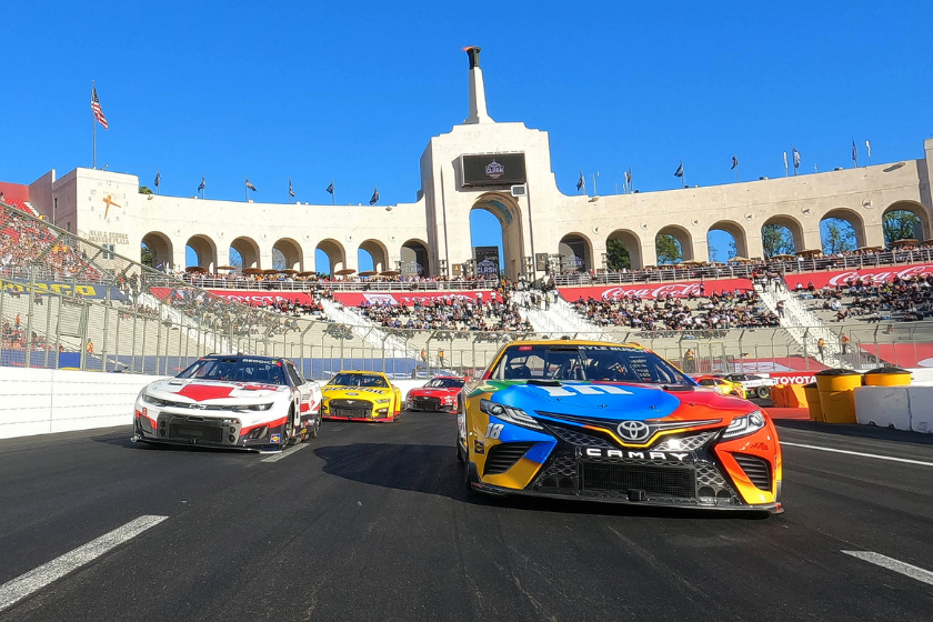 Kyle Busch paces the field prior to the start of the 2022 Busch Light Clash at the Los Angeles Memorial Coliseum