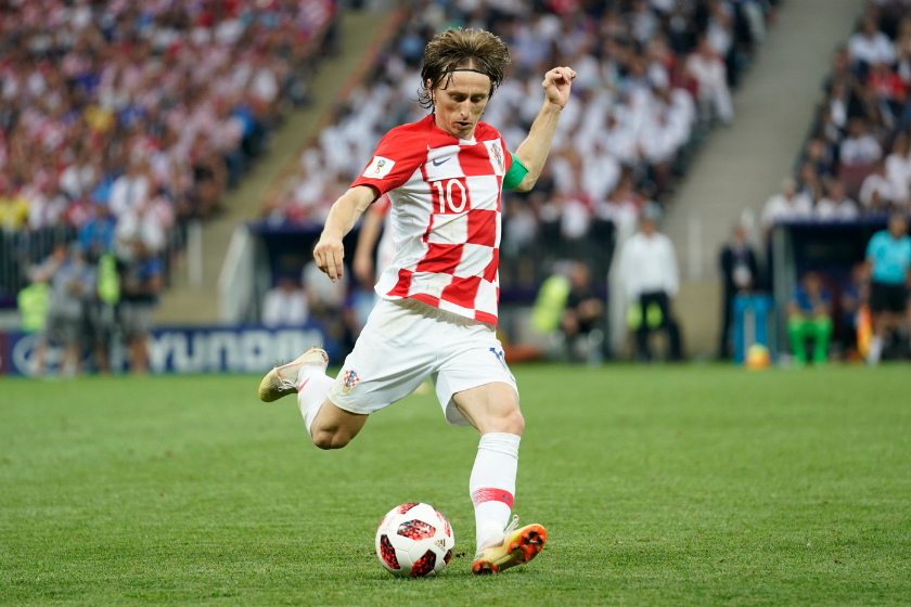 Luka Modric of Croatia in action during the 2018 FIFA World Cup Russia Final between France and Croatia at Luzhniki Stadium