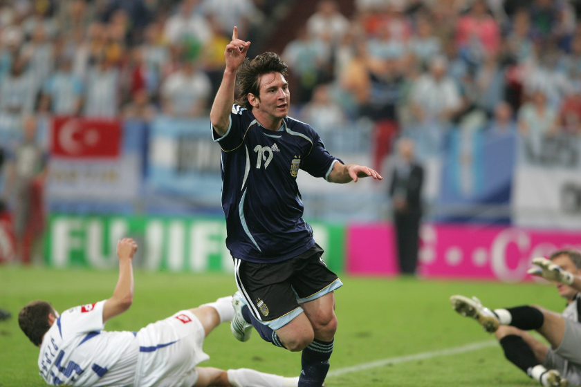 Lionel Messi celebrates after scoring a goal for Argentina