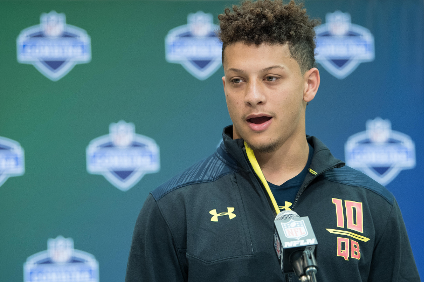Texas Tech quarterback Patrick Mahomes answers questions from the media during the NFL Scouting Combine