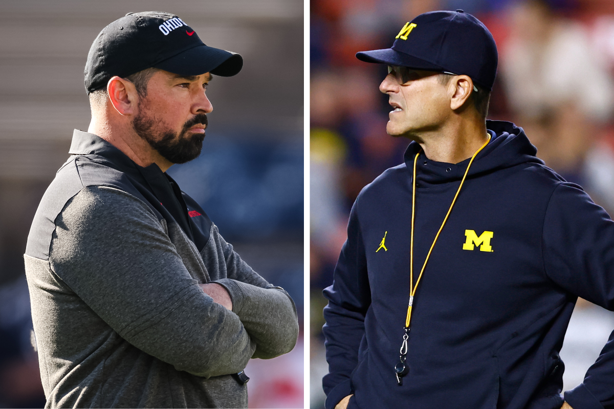 Ryan Day, Ohio State's head coach, and Jim Harbaugh, Michigan's head coach, lead their teams into a tense rivalry game with CFP implications.
