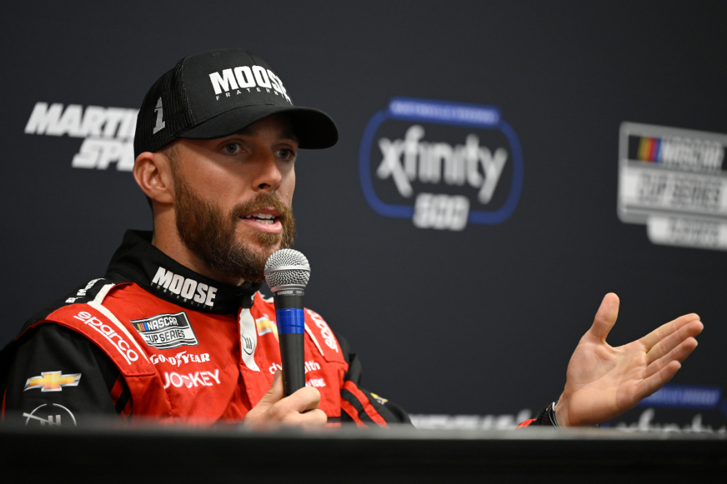 Ross Chastain speaks to the media during a press conference after the 2022 Xfinity 500 at Martinsville Speedway
