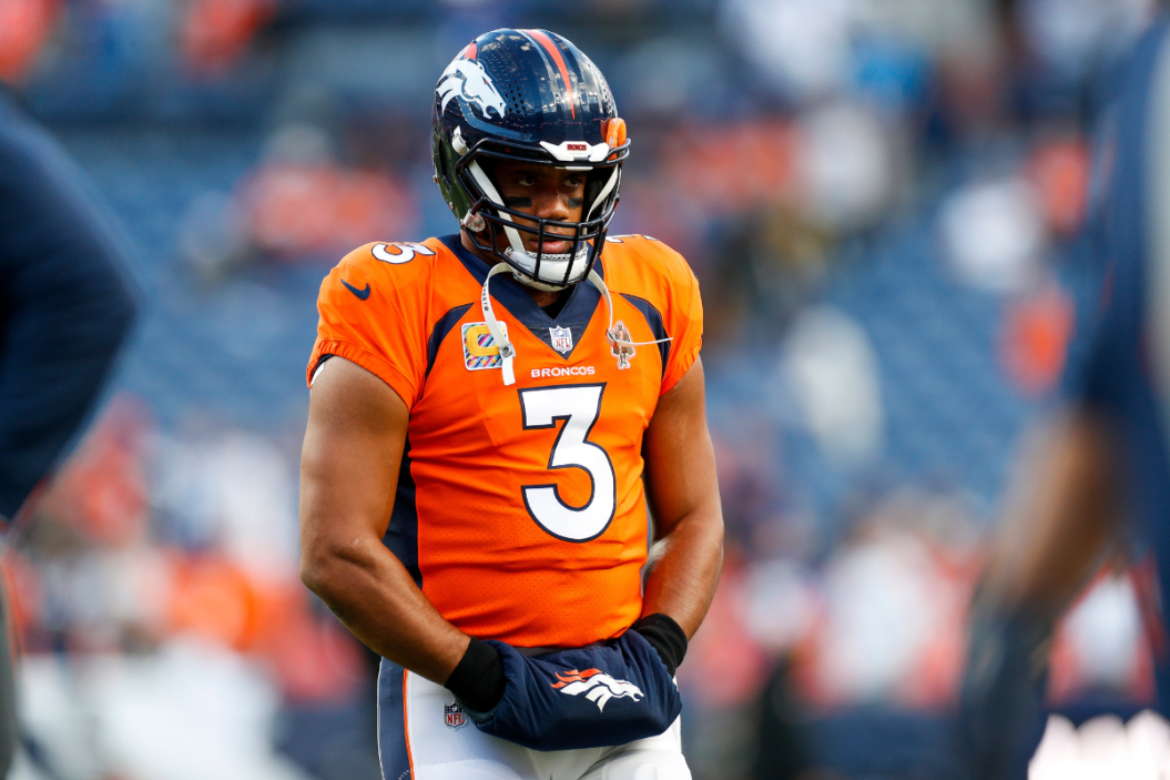 Russell Wilson before the Denver Broncos take on the Indianapolis Colts.