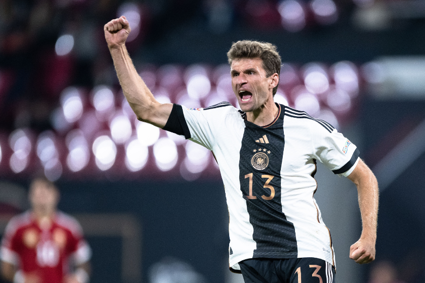 homas Mueller of Germany celebrates about an offside goal during the UEFA Nations League League A Group 3 match between Germany and Hungary