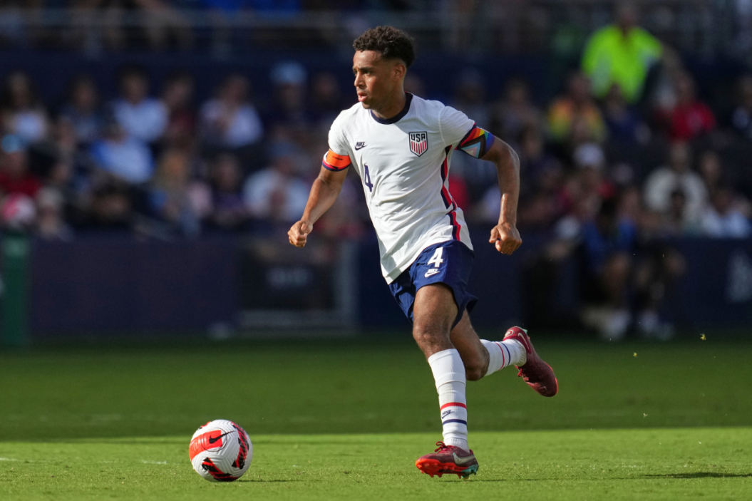 : Tyler Adams #4 of the United States during a game between Uruguay and USMNT