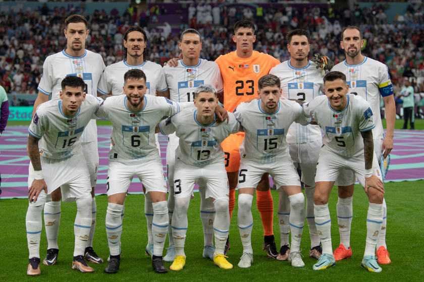 The Uruguay team lineup before the FIFA World Cup Qatar 2022 Group H match between Portugal and Uruguay
