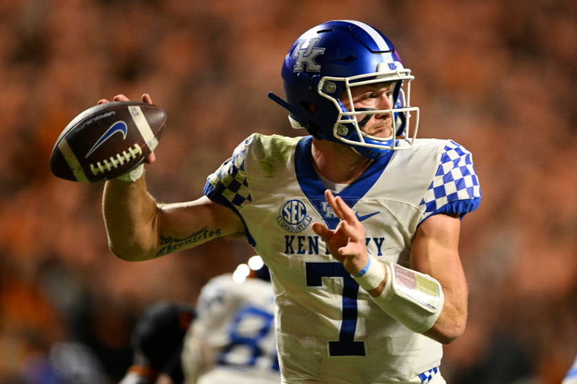 Will Levis #7 of the Kentucky Wildcats throws a pass against the Tennessee Volunteers in the second quarter at Neyland Stadium