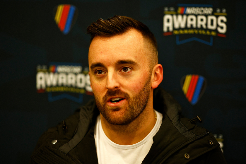 Austin Dillon speaks with the media prior to the NASCAR Awards and Champion Celebration at the Music City Center on December 02, 2022 in Nashville, Tennessee