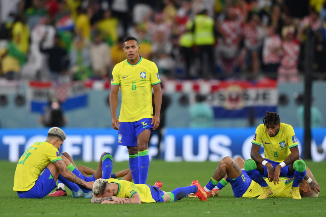 Brazil players react after the loss via a penalty shootout during the FIFA World Cup Qatar 2022 quarter final match between Croatia and Brazil