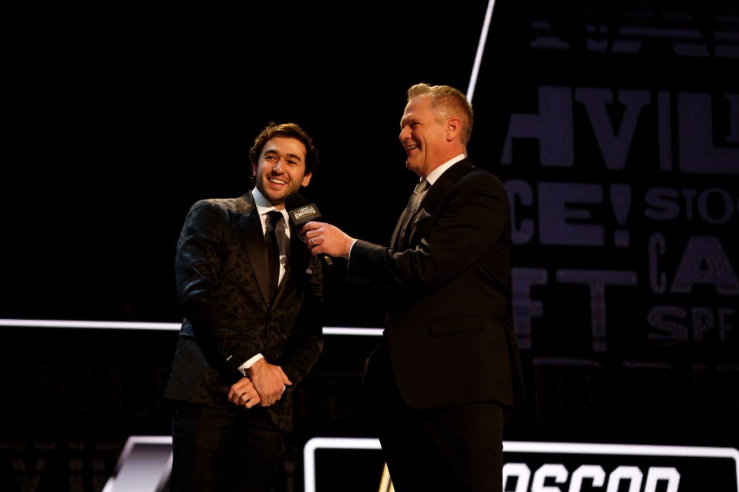 Chase Elliott on-stage at the NASCAR Awards and Champion Celebration at the Music City Center in Nashville, Tennessee