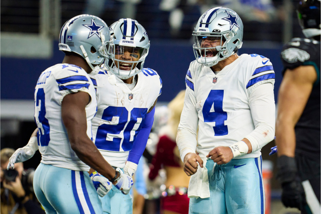 The Dallas Cowboys celebrate after making a big play.