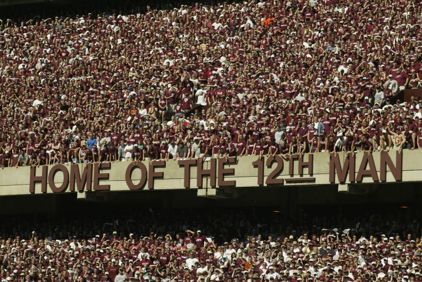 Fans cheer during a TAMU football game in 2002.