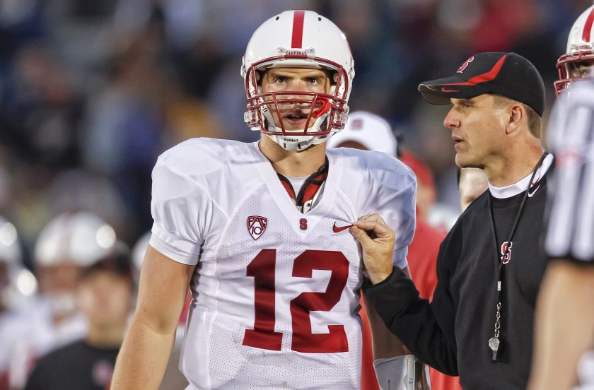 Stanford football's Andrew Luck and Jim Harbaugh.