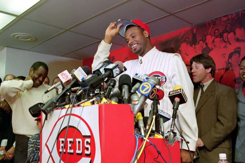 Ken Griffey Jr. at his Reds press conference.