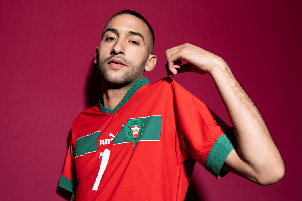 Hakim Ziyech of Morocco poses during the official FIFA World Cup Qatar 2022 portrait session