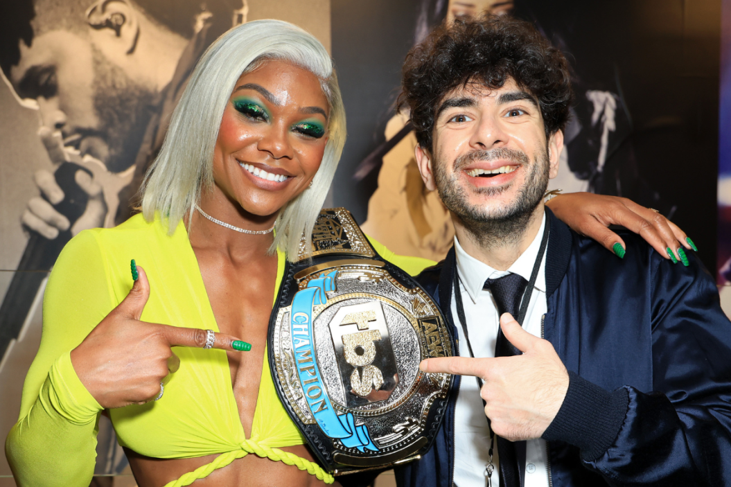 Jade Cargill and President of All Elite Wrestling Tony Khan attend TBS's AEW Dynamite Los Angeles Debut After Party at The Forum